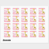 Giraffe in roze boog Baby shower voor meisje Vierkante Sticker (Vel)