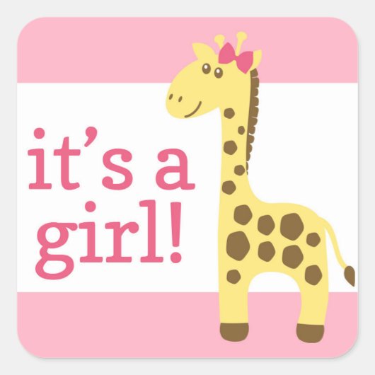 Giraffe in roze boog Baby shower voor meisje Vierkante Sticker (Voorkant)