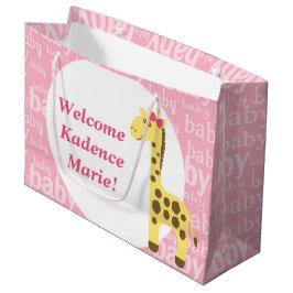 Giraffe in Roze Strik Baby Shower voor Meisje Groot Cadeauzakje
