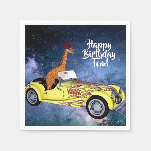 Giraffe in ruimte Cocktail papier servetten (Voorkant)