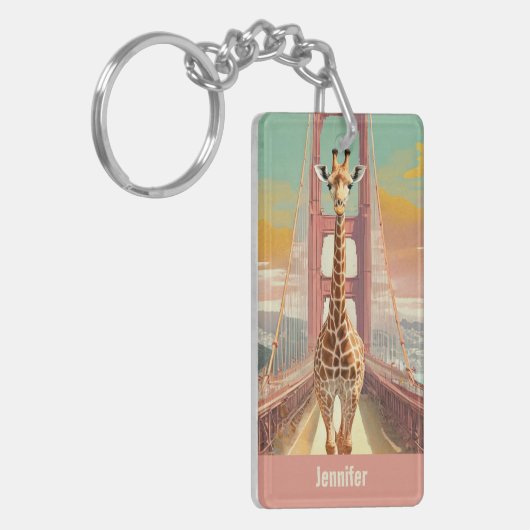 Giraffe in San Francisco op de Golden Gate Bridge Sleutelhanger (Voorkant Links)