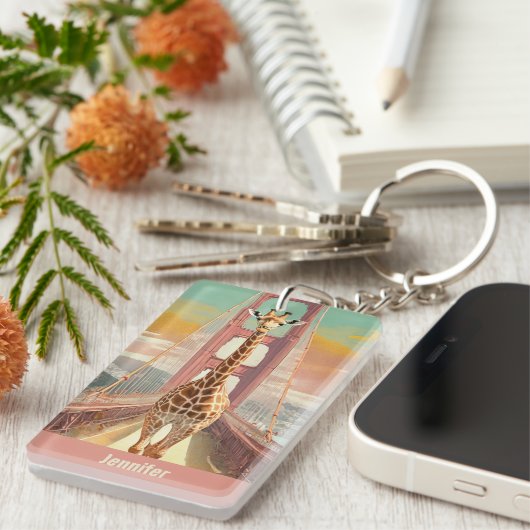 Giraffe in San Francisco op de Golden Gate Bridge Sleutelhanger (Voorkant Rechts)