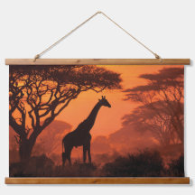 Giraffe in Silhouet Zonsondergang Safari Muurkunst