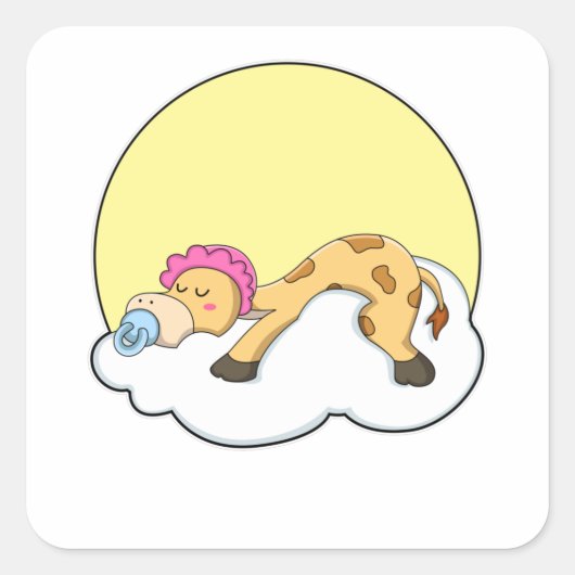 Giraffe in slaapstand met cloud & Sun Vierkante Sticker (Voorkant)
