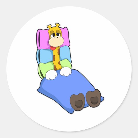 Giraffe in slaapstand met knuppel en Pillow Ronde Sticker (Voorkant)