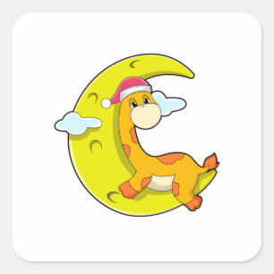 Giraffe in slaapstand met maan vierkante sticker