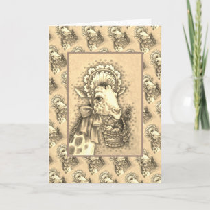 GIRAFFE IN SNELLE SPRINGEMAKERE BONNET, EGG BASKET FEESTDAGEN KAART