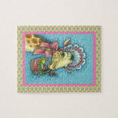 GIRAFFE IN SNELLE SPRINGEMAKERE BONNET, EGG BASKET LEGPUZZEL (Horizontaal)