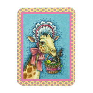 GIRAFFE IN SNELLE SPRINGEMAKERE BONNET, EGG BASKET MAGNEET