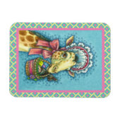 GIRAFFE IN SNELLE SPRINGEMAKERE BONNET, EGG BASKET MAGNEET (Horizontaal)