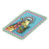 GIRAFFE IN SNELLE SPRINGEMAKERE BONNET, EGG BASKET MAGNEET (Linkerzijde)