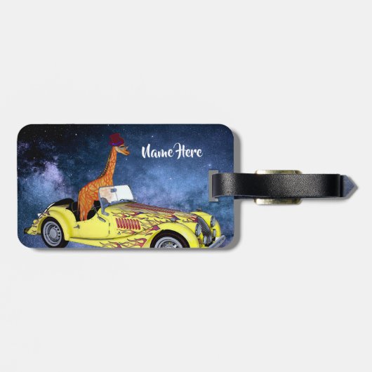 Giraffe in Space Funny Art, aangepast Bagagelabel (Achterkant horizontaal)
