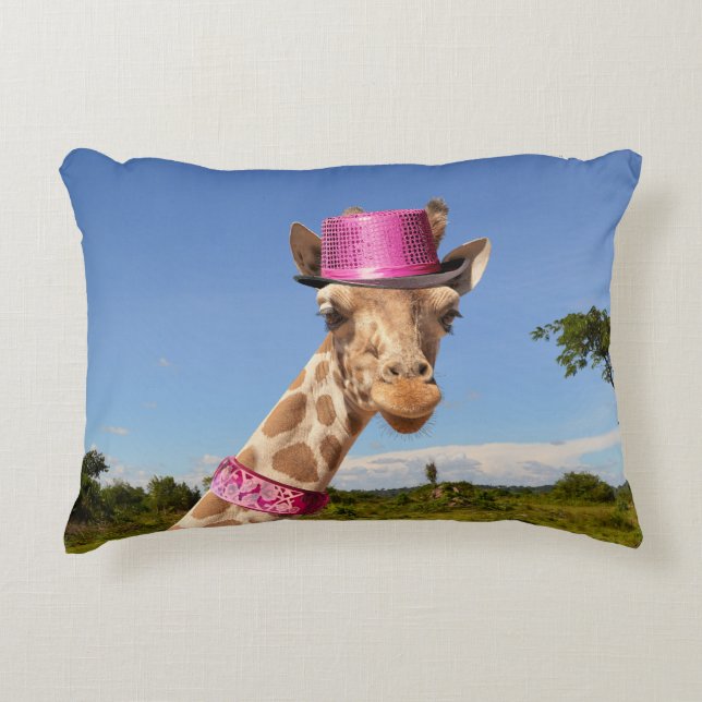Giraffe in sparkly roze pet accent kussen (Voorkant)