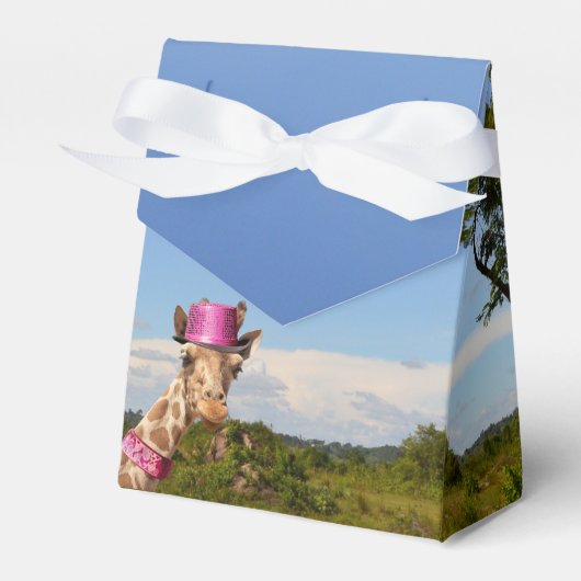 Giraffe in sparkly roze pet bedankdoosjes (Voorkant Zijde)