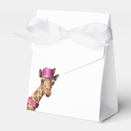 Giraffe in sparkly roze pet bedankdoosjes (Voorkant Zijde)