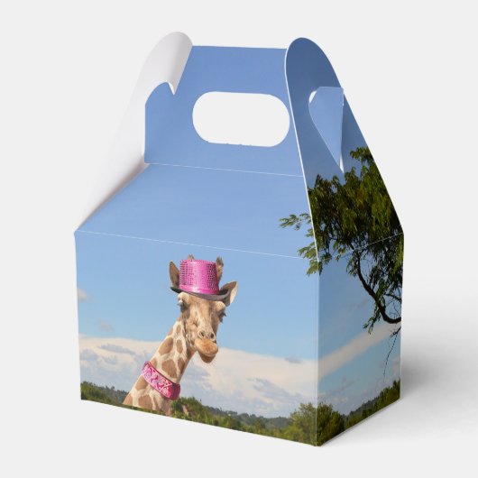 Giraffe in sparkly roze pet bedankdoosjes (Voorkant Zijde)