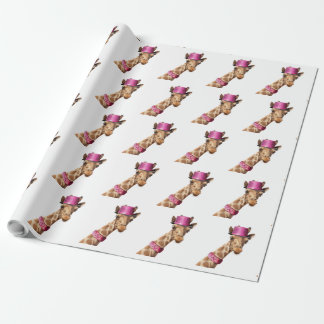 Giraffe in sparkly roze pet cadeaupapier
