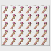 Giraffe in sparkly roze pet cadeaupapier (Vlak)