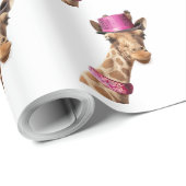 Giraffe in sparkly roze pet cadeaupapier (Rol Hoek)