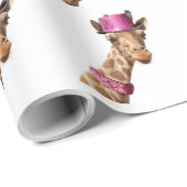Giraffe in sparkly roze pet cadeaupapier (Rol Hoek)