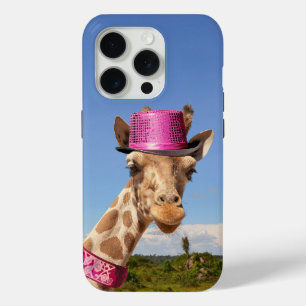 Giraffe in sparkly roze pet iPhone 15 pro case