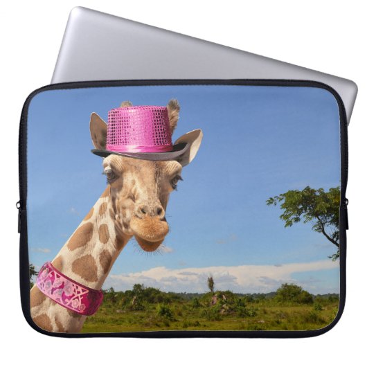 Giraffe in sparkly roze pet Electronics Bag Laptop Sleeve (Voorkant)