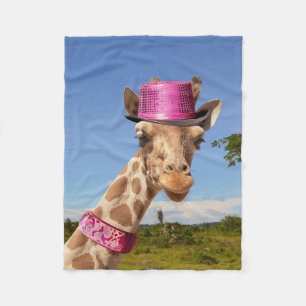 Giraffe in sparkly roze pet fleece deken