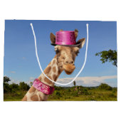 Giraffe in sparkly roze pet groot cadeauzakje (Achterkant)