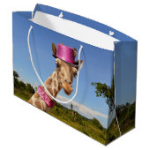 Giraffe in sparkly roze pet groot cadeauzakje (Achterkant Gekanteld)