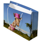 Giraffe in sparkly roze pet groot cadeauzakje (Voorkant Gekanteld)