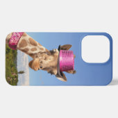 Giraffe in sparkly roze pet iPhone hoesje (Achterkant horizontaal)