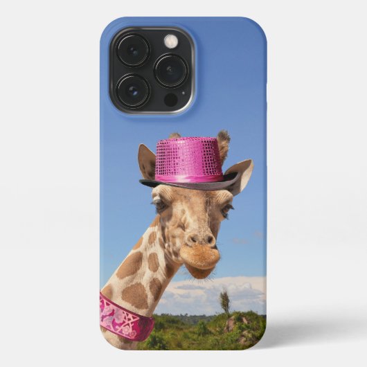 Giraffe in sparkly roze pet iPhone hoesje (Achterkant)