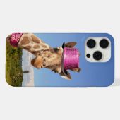 Giraffe in sparkly roze pet iPhone hoesje (Achterkant horizontaal)