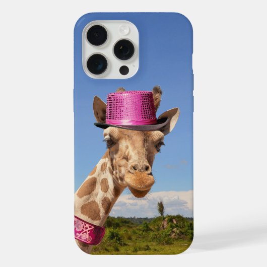 Giraffe in sparkly roze pet iPhone hoesje (Achterkant)