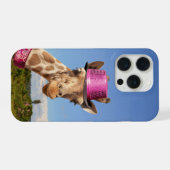 Giraffe in sparkly roze pet iPhone hoesje (Achterkant horizontaal)