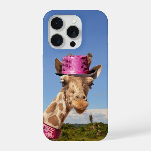 Giraffe in sparkly roze pet iPhone hoesje (Achterkant)