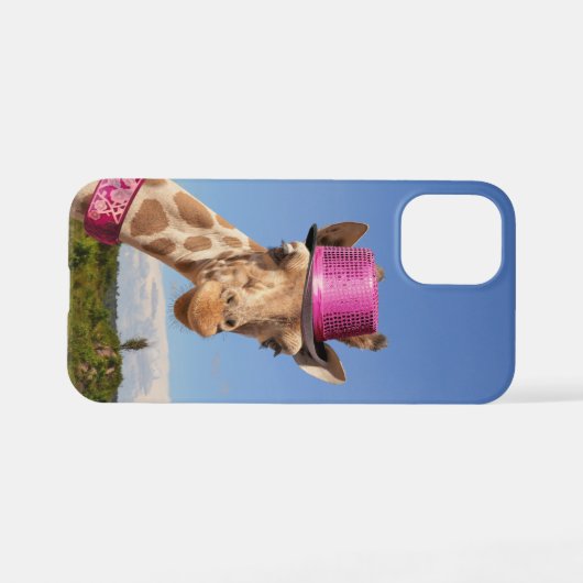 Giraffe in sparkly roze pet iPhone hoesje (Achterkant horizontaal)