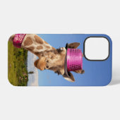 Giraffe in sparkly roze pet iPhone hoesje (Achterkant horizontaal)