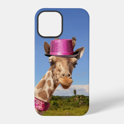 Giraffe in sparkly roze pet iPhone hoesje (Achterkant)