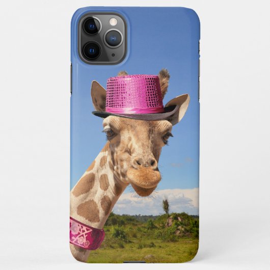 Giraffe in sparkly roze pet iPhone hoesje (Achterkant)