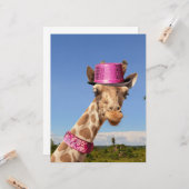 Giraffe in sparkly roze pet kaart (Voorkant / Achterkant in situ)