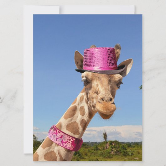 Giraffe in sparkly roze pet kaart (Voorkant)