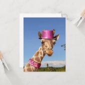 Giraffe in sparkly roze pet kaart (Voorkant / Achterkant in situ)