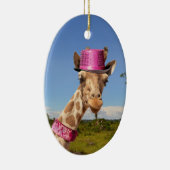 Giraffe in sparkly roze pet keramisch ornament (Rechts)