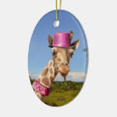 Giraffe in sparkly roze pet keramisch ornament (Links)