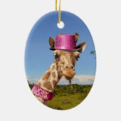Giraffe in sparkly roze pet keramisch ornament (Achterkant)