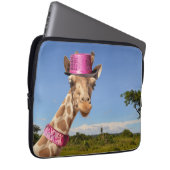 Giraffe in sparkly roze pet laptop sleeve (Voorkant Rechts)