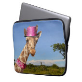 Giraffe in sparkly roze pet laptop sleeve (Voorkant Links)