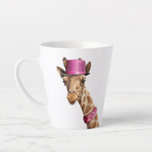 Giraffe in sparkly roze pet latte mok