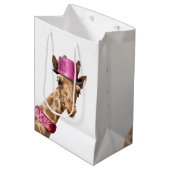 Giraffe in sparkly roze pet medium cadeauzakje (Voorkant Gekanteld)